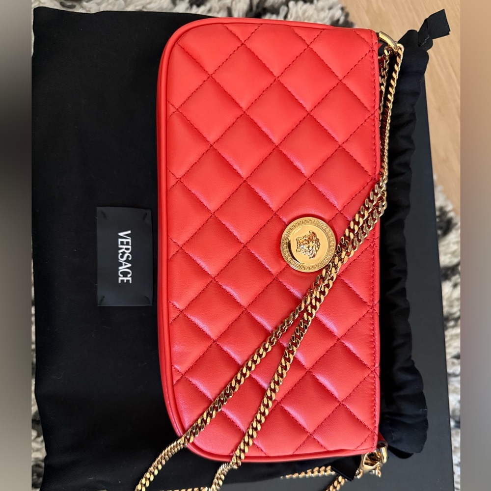 Versace Red Quilted Bag with Gold Chain
